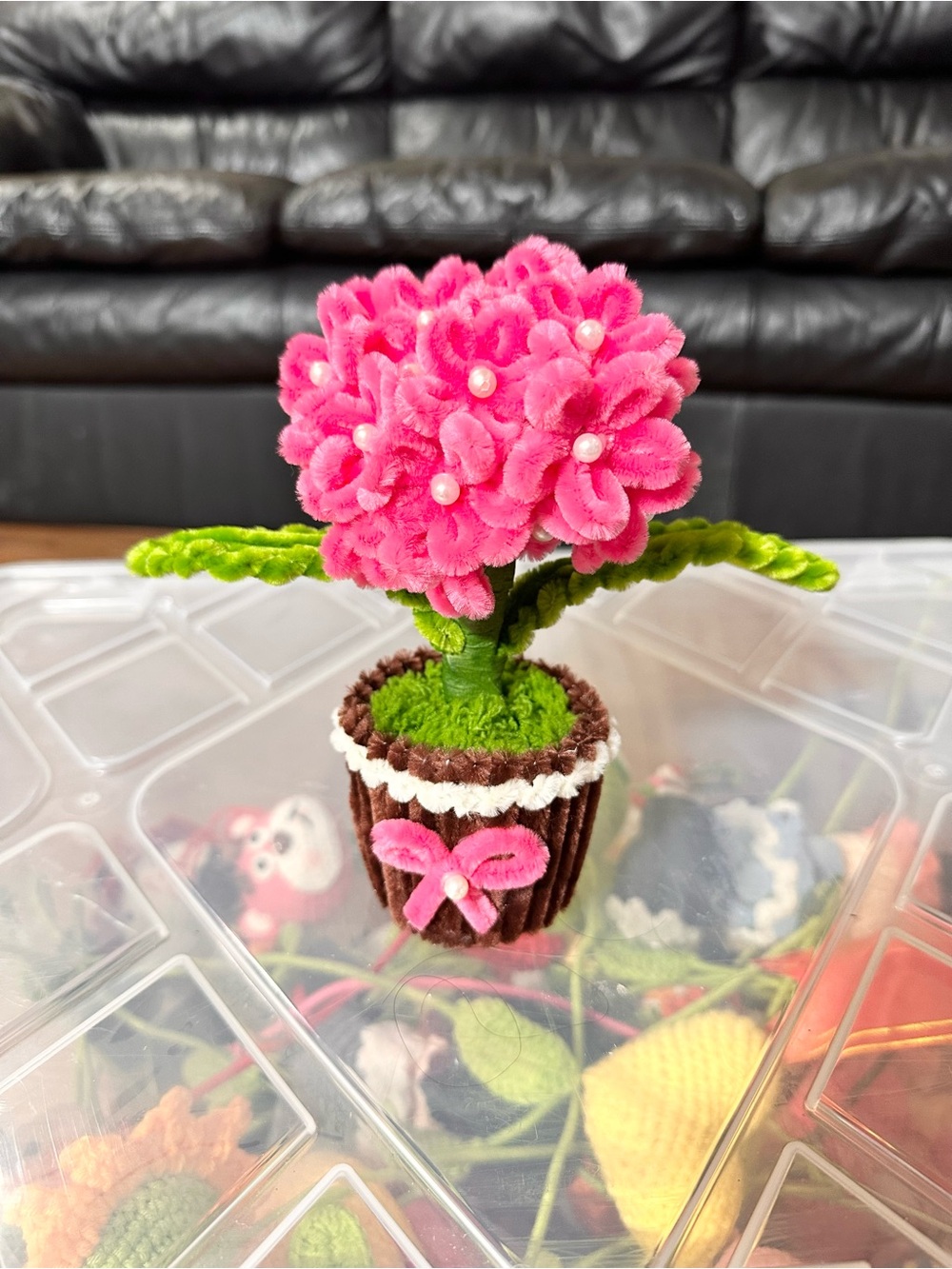 Pink Felt Flower Potted Plant - Handmade Decorative Accent